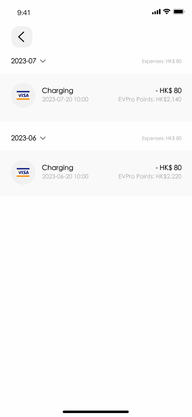 EVPro App 付款紀錄介面